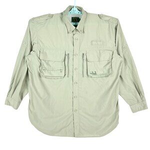 Cabelas Guidewear Men's Light Green Nylon Fishing Shirt XL Pockets & Button Tabs
